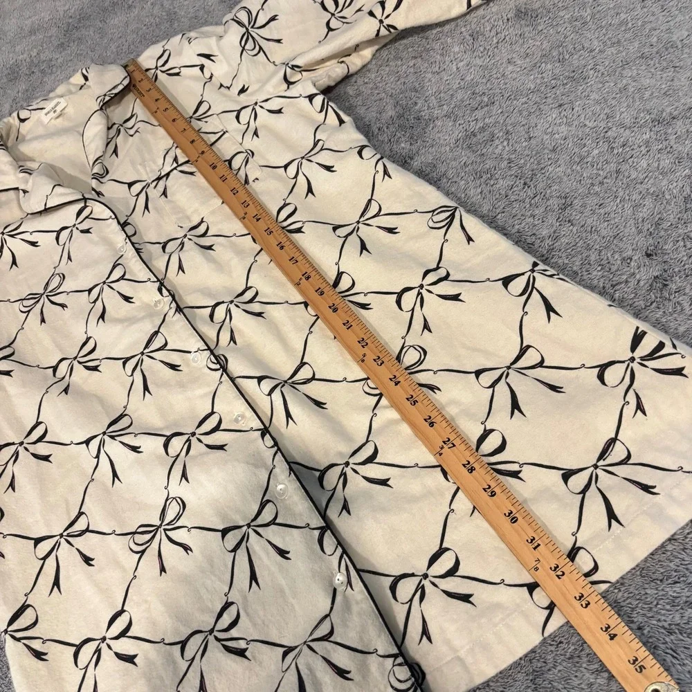 World Market Nightgown Coquette Cream Black Bow Button Up L/XL Sleep Boho 21305